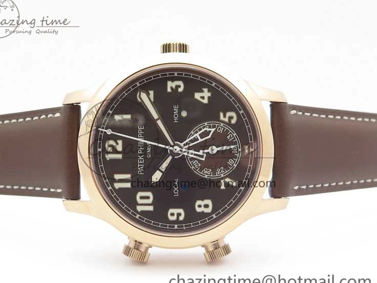 MIROTIME 0423 Calatrava 5524R Pilot Travel Time RG GRF Brown Dial on Brown Leather Strap MIYOTA TopPick 7155